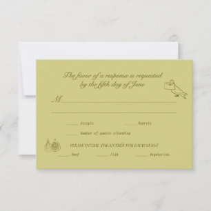 Wedding RSVP Chartreuse Olive Illustrated Card