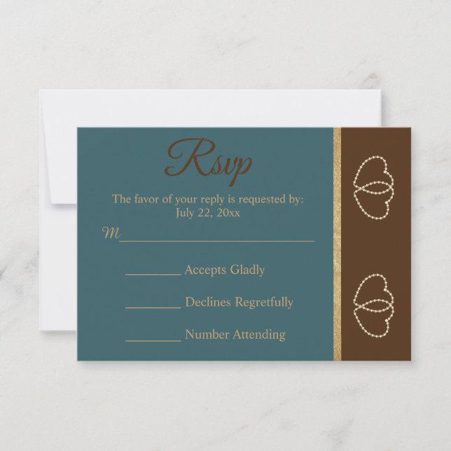 Wedding RSVP Chocolate Brown and Dark Teal (Front)