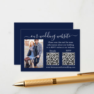 Wedding RSVP Details Photo 2 QR Blue Enclosure Card