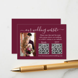 Wedding RSVP Details Photo 2 QR Burgundy Enclosure Card
