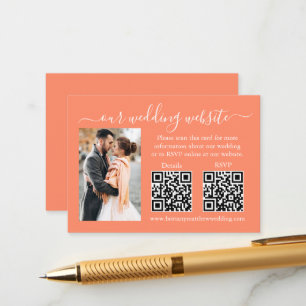 Wedding RSVP Details Photo 2 QR Coral Enclosure Card