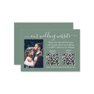 Wedding RSVP Details Photo 2 QR Sage Green Enclosure Card