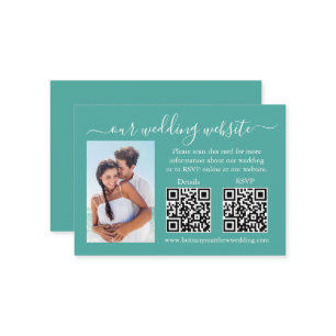 Wedding RSVP Details Photo 2 QR Teal Enclosure Card