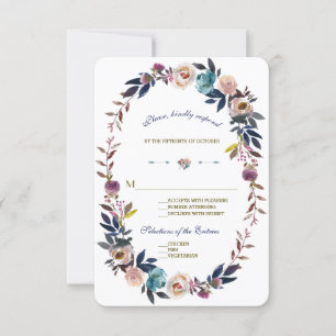 Wedding RSVP   Dusty Blue Misty Rose Wreath Card