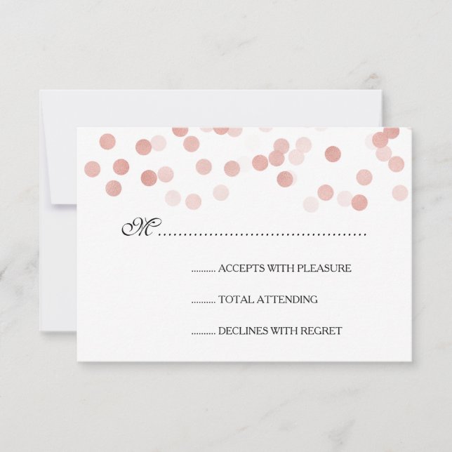 Wedding RSVP Faux Rose Gold Foil Glitter Lights (Front)