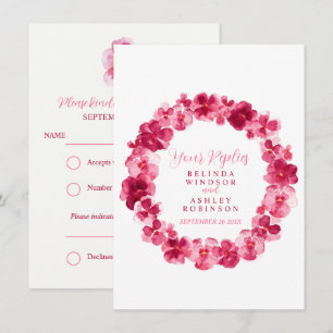 Wedding RSVP floral wreath pansy red Invitation