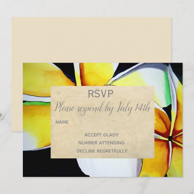 Wedding RSVP frangipani tropical beach flower art Invitation (Front/Back)