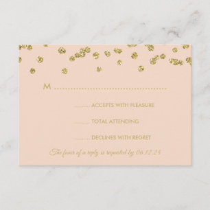 Wedding RSVP Gold Faux Glitter Confetti Blush Rose