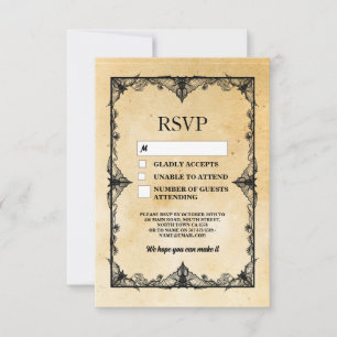 Wedding RSVP Gothic Frame Rustic Halloween Cards