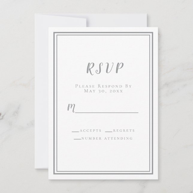 Wedding RSVP Grey White Simple Modern Minimalist (Front)