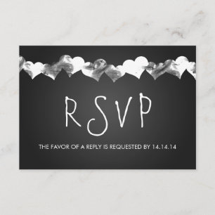 Wedding RSVP Grunge Hearts Black