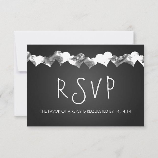 Wedding RSVP Grunge Hearts Black (Front)