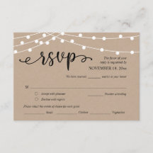 Wedding RSVP, Meal Options, Kraft String Lights