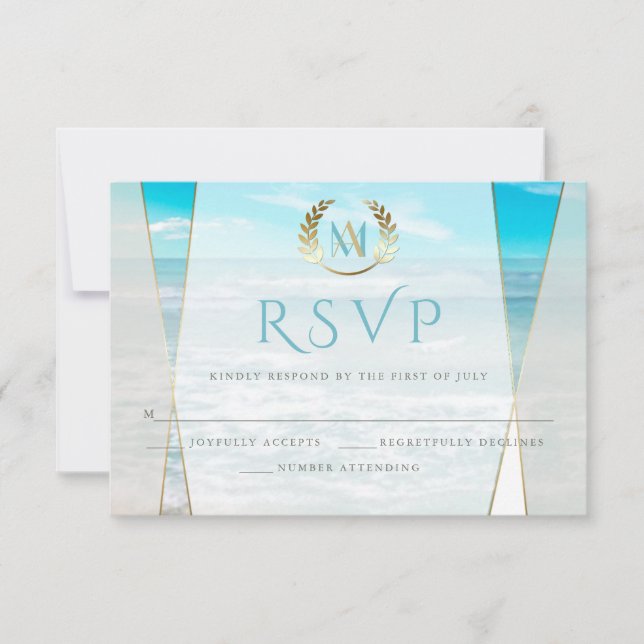 Wedding RSVP |  Modern Monogram Beach Wedding (Front)