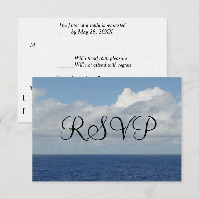 Wedding RSVP Ocean Waves Fluffy White Clouds (Front/Back)