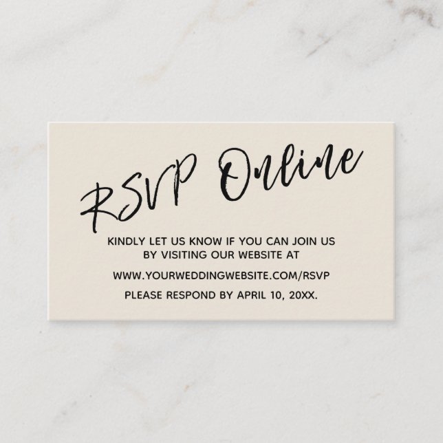 Wedding RSVP Online Casual Handwriting Cream Enclosure Card (Front)