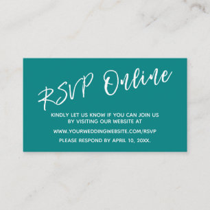 Wedding RSVP Online Casual Handwriting Teal Enclosure Card
