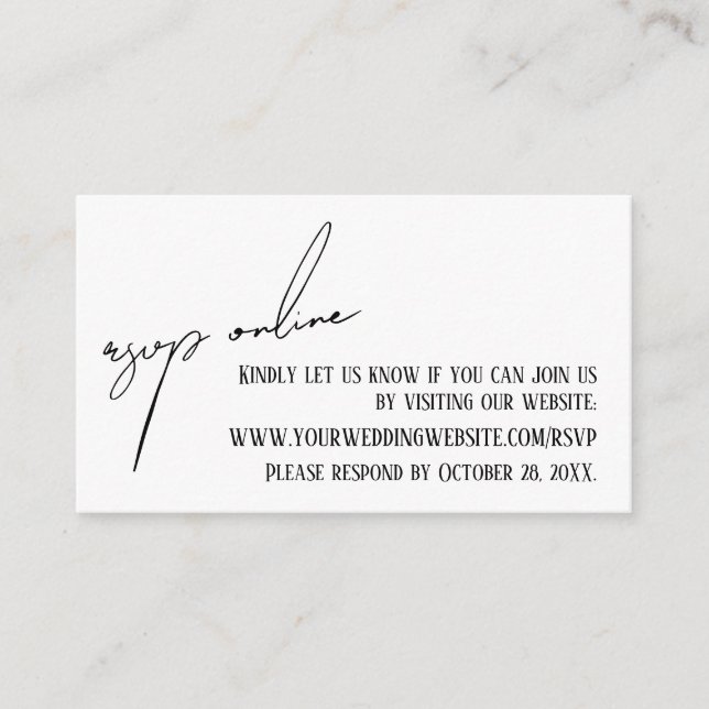 Wedding RSVP Online Casual Handwriting White Enclosure Card (Front)