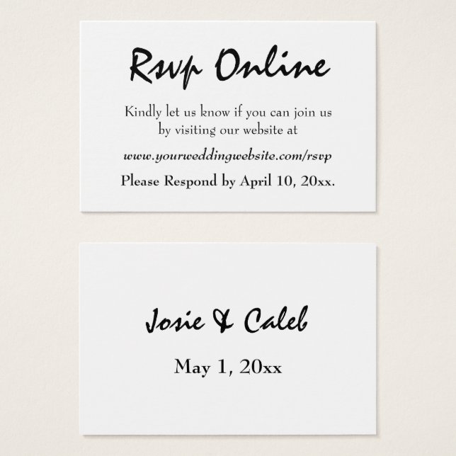 Wedding RSVP Online Editable Black Script on White (Front & Back)