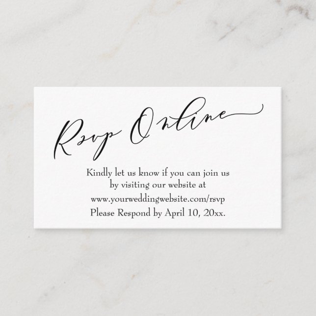 Wedding RSVP Online Elegant Luxury Script Font Enclosure Card (Front)