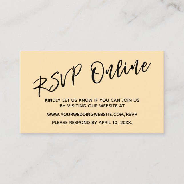 Wedding RSVP Online Handwriting Peach Enclosure Card (Front)