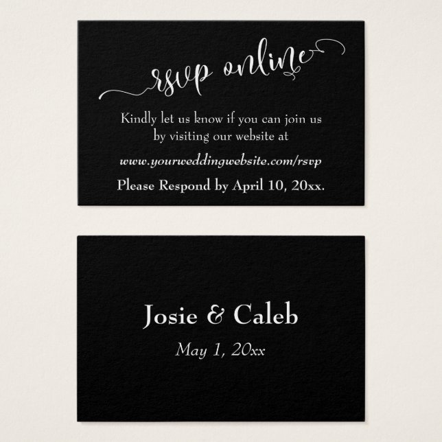 Wedding RSVP Online in White Script over Black (Front & Back)