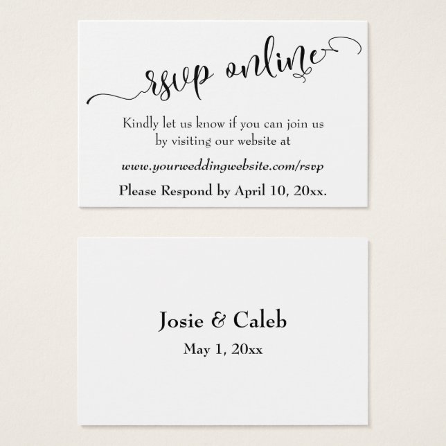 Wedding RSVP Online Insert Black Script, White, 06 (Front & Back)