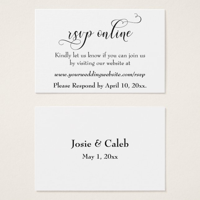 Wedding RSVP Online Insert Black Script, White, 08 (Front & Back)