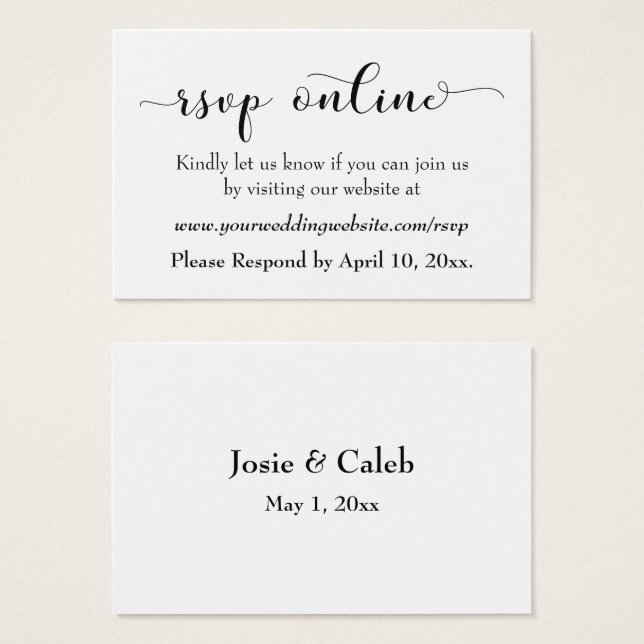 Wedding RSVP Online Insert Black Script, White, 12 (Front & Back)