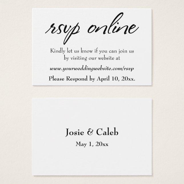 Wedding RSVP Online Insert Black Script, White, 17 (Front & Back)