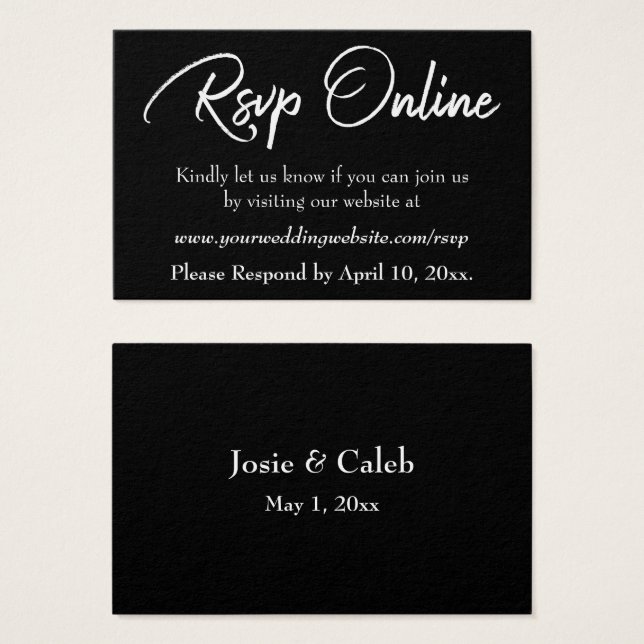 Wedding RSVP Online Insert White Script over Black (Front & Back)