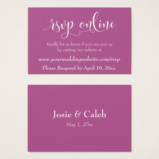 Wedding RSVP Online Insert White Script over Pink (Front & Back)