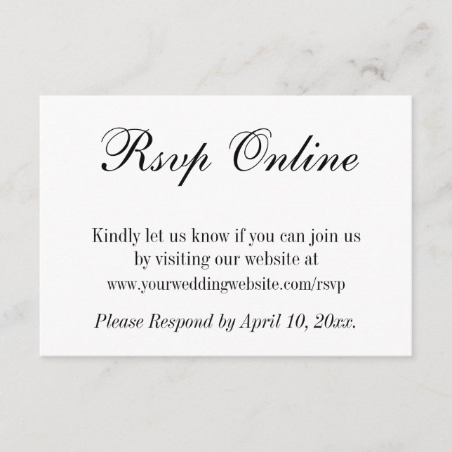 Wedding RSVP Online Simple Elegant Black and White Enclosure Card (Front)