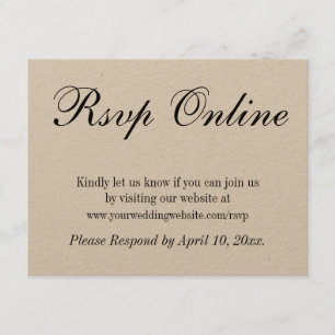 Wedding RSVP Online Simple Elegant Kraft Paper Enclosure Card