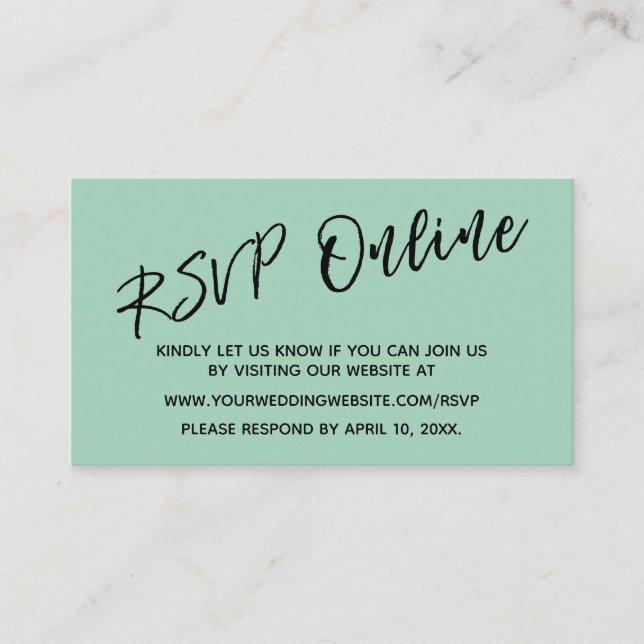 Wedding RSVP Online Simple Light Green Card (Front)