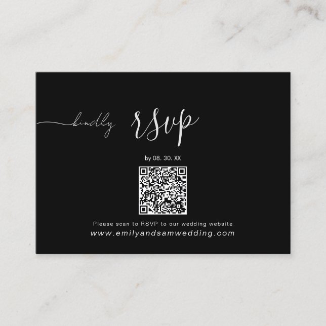 Wedding RSVP Pack | QR Code Minimalist Black Business Card (Front)