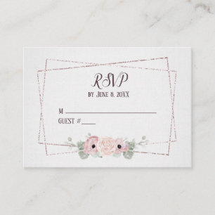 Wedding RSVP Pink Anemone and Glitter Frame  Enclosure Card