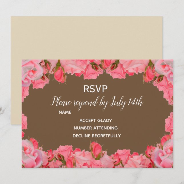 Wedding RSVP pink blush roses country rustic Invitation (Front/Back)