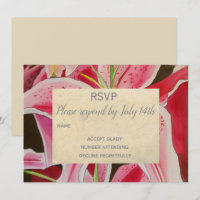 Wedding RSVP Pink lillies flower art rustic