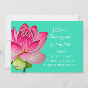 Wedding RSVP pink lotus watercolor art flower Invitation