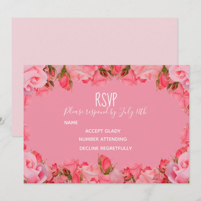 Wedding RSVP pink pastel blush roses theme Invitation (Front/Back)