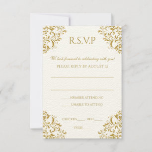 Wedding RSVP PostCard - Nadine (Gold) on Ecru