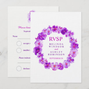 Wedding RSVP purple floral viola wreath Invitation