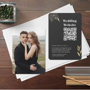 Wedding RSVP   QR Code Modern  Black Gold photo Enclosure Card