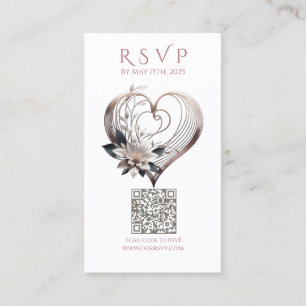 Wedding RSVP QR code-Modern Pink Heart  Business Card