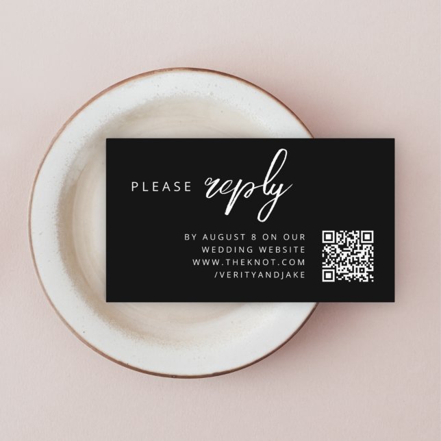 Wedding RSVP | QR Code Modern Stylish Black Enclosure Card (Modern minimal wedding RSVP QR code enslosure cards - elegant, simple, and easily customizable.)