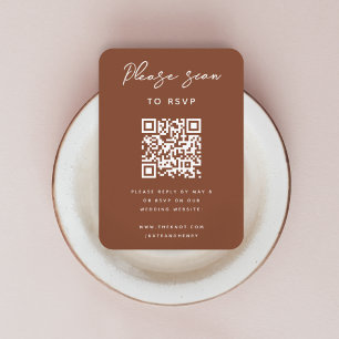 Wedding RSVP   QR Code Modern Terracotta Rust Enclosure Card