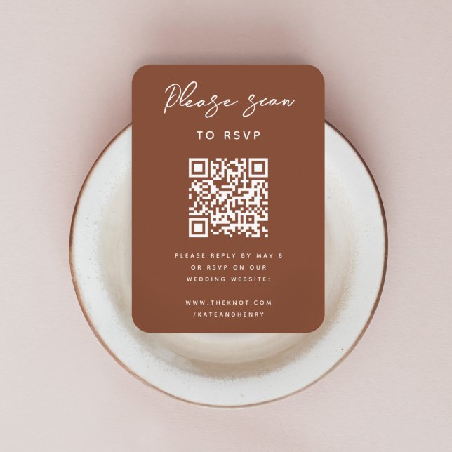 Wedding RSVP | QR Code Modern Terracotta Rust Enclosure Card (Creator Uploaded)