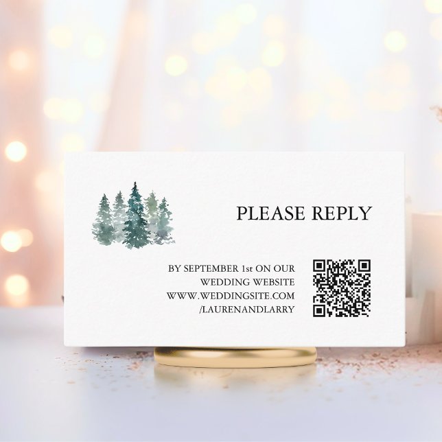 Wedding RSVP QR code Rustic Green Pine Trees Enclosure Card (Wedding RSVP QR code Rustic Green Pine Trees Enclosure Card)