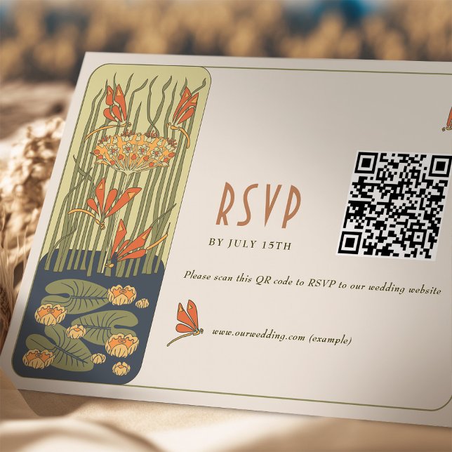 Wedding RSVP QR Code Vintage Art Nouveau Invitation (Creator Uploaded)